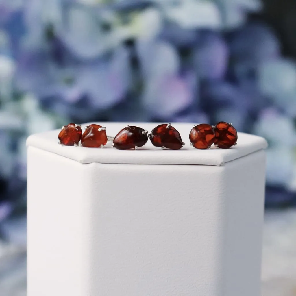 Natural Amber Silver Stud Earrings