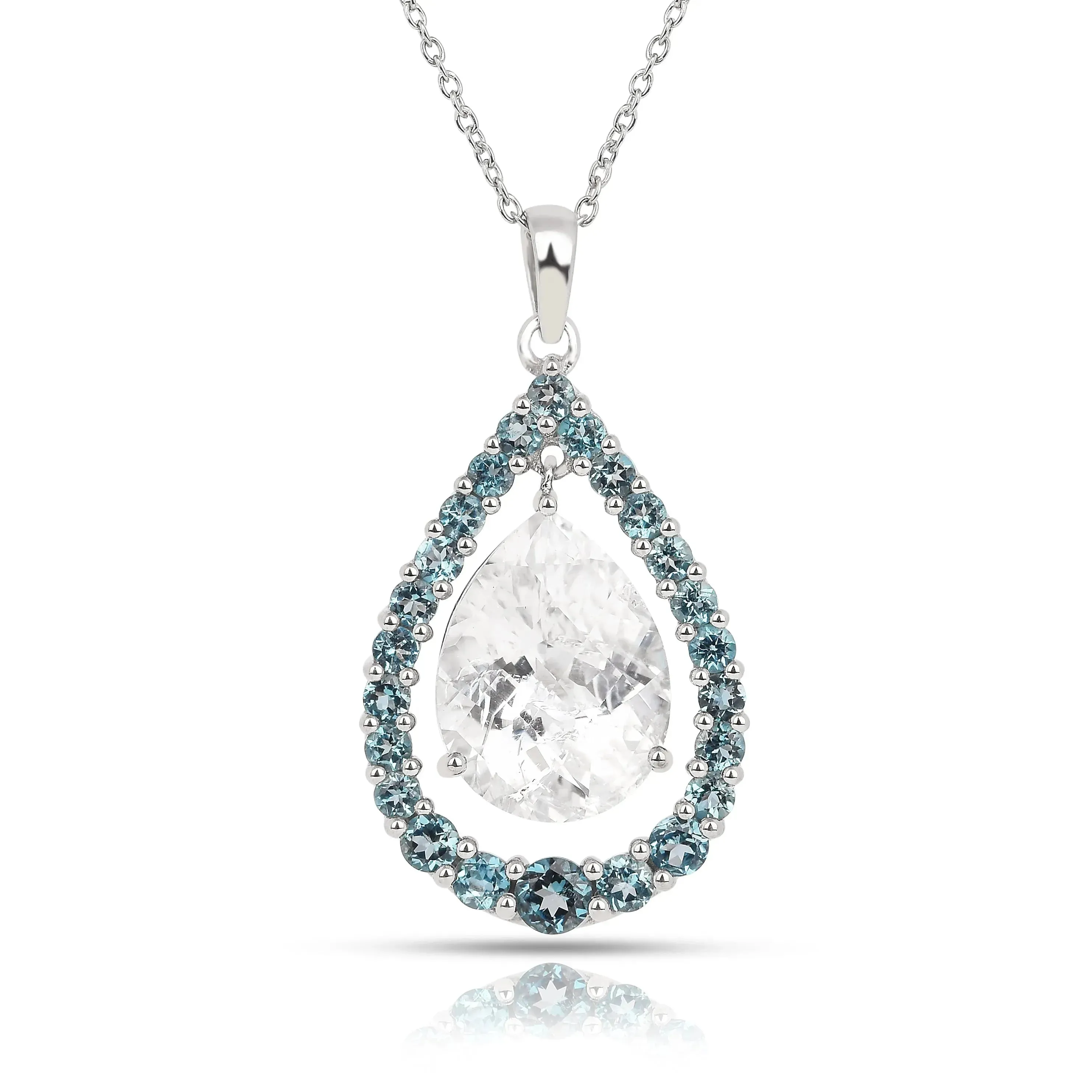 Natural White Topaz Teardrop Blue Topaz Necklace
