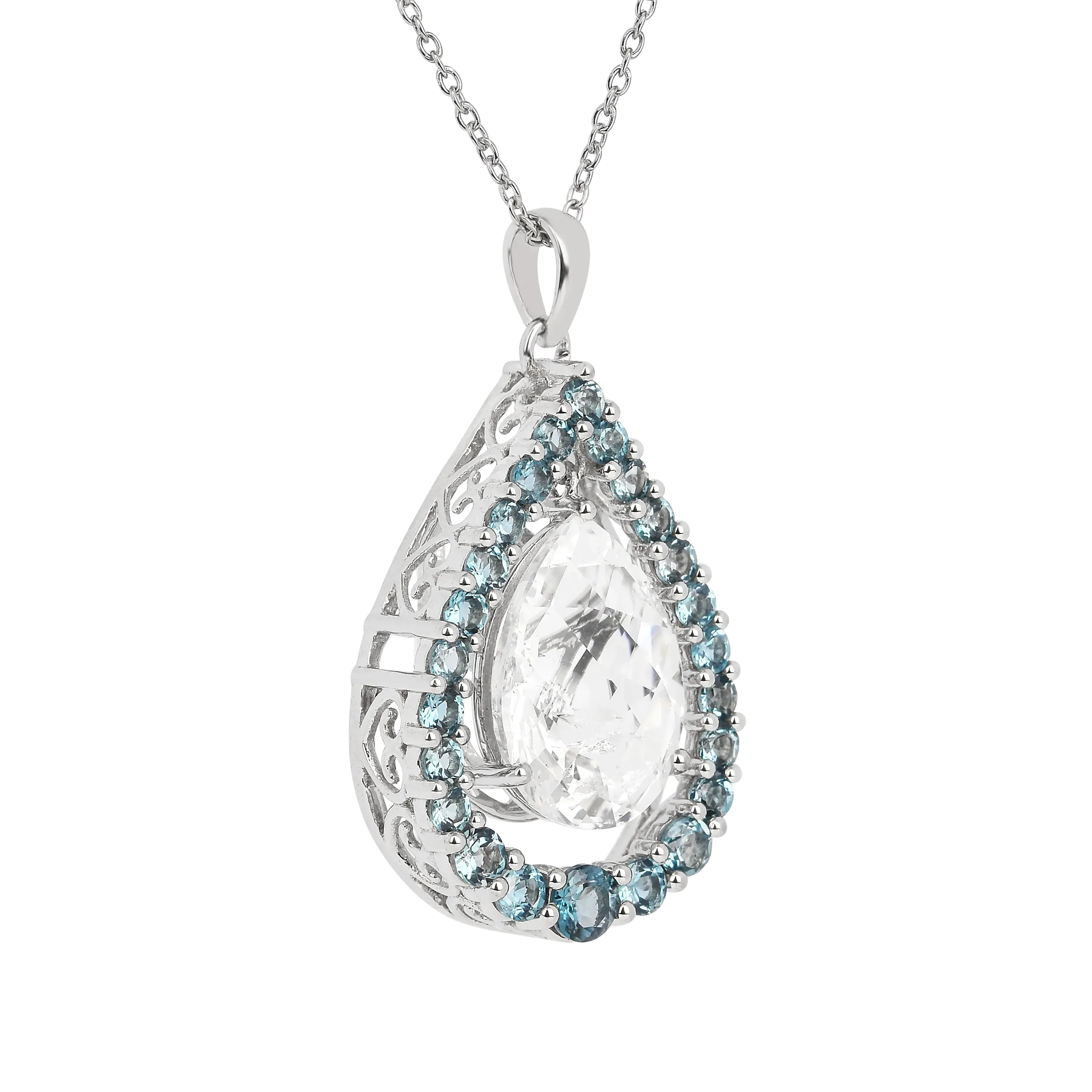 Natural White Topaz Teardrop Blue Topaz Necklace