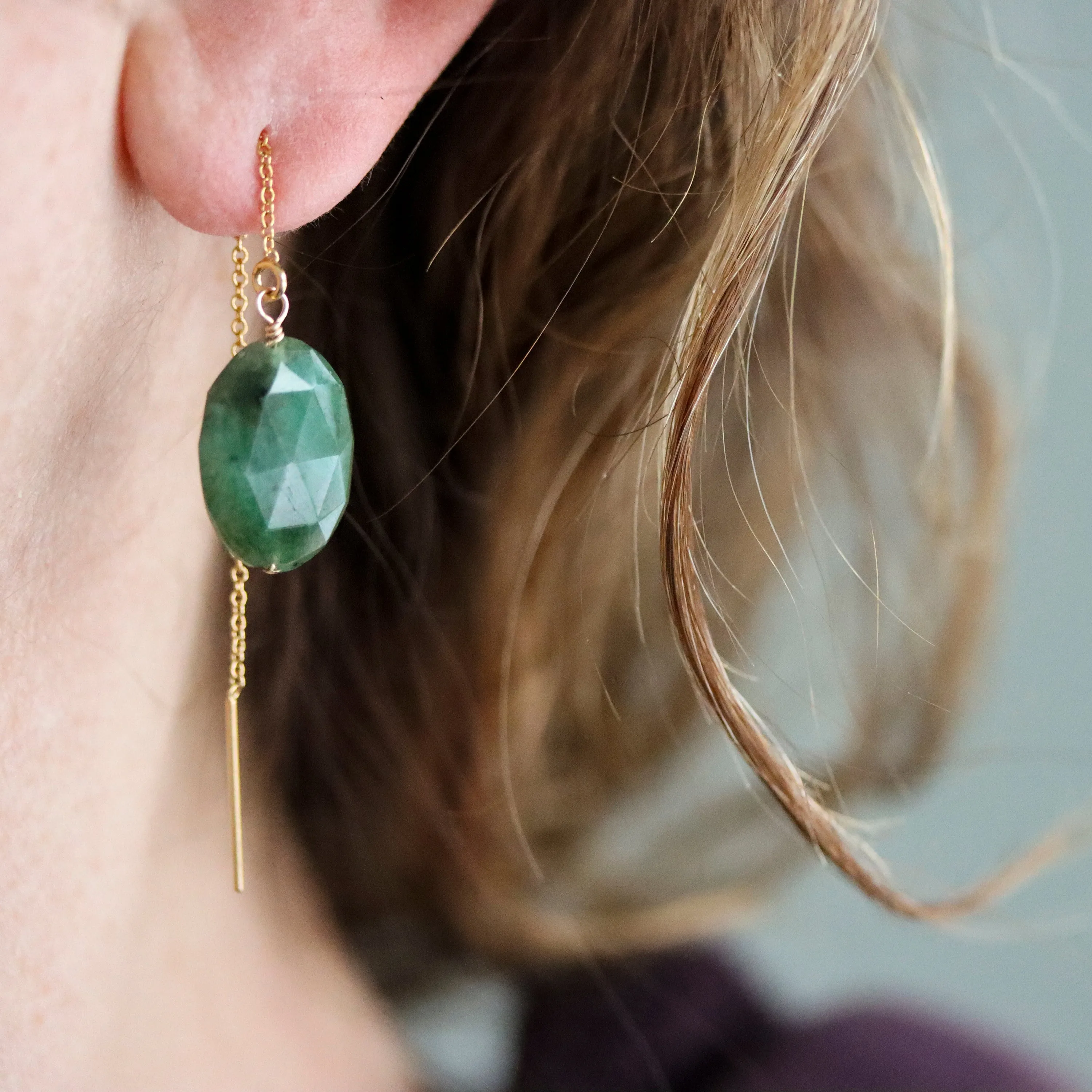 Palma Emerald Threader Earrings