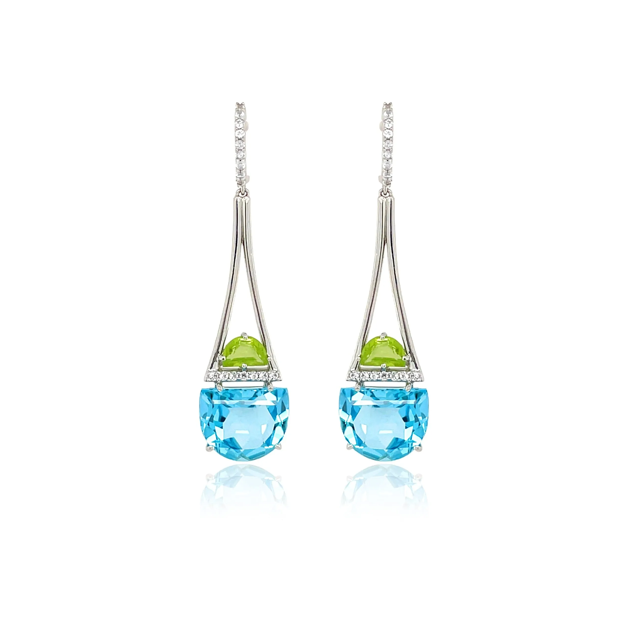 PENDULUM Earrings (1322) - Blue Topaz, Peridot / SS
