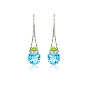PENDULUM Earrings (1322) - Blue Topaz, Peridot / SS