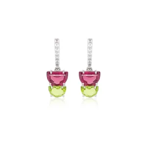 PENDULUM Earrings (1322) -  Peridot, Rhodolite / SS