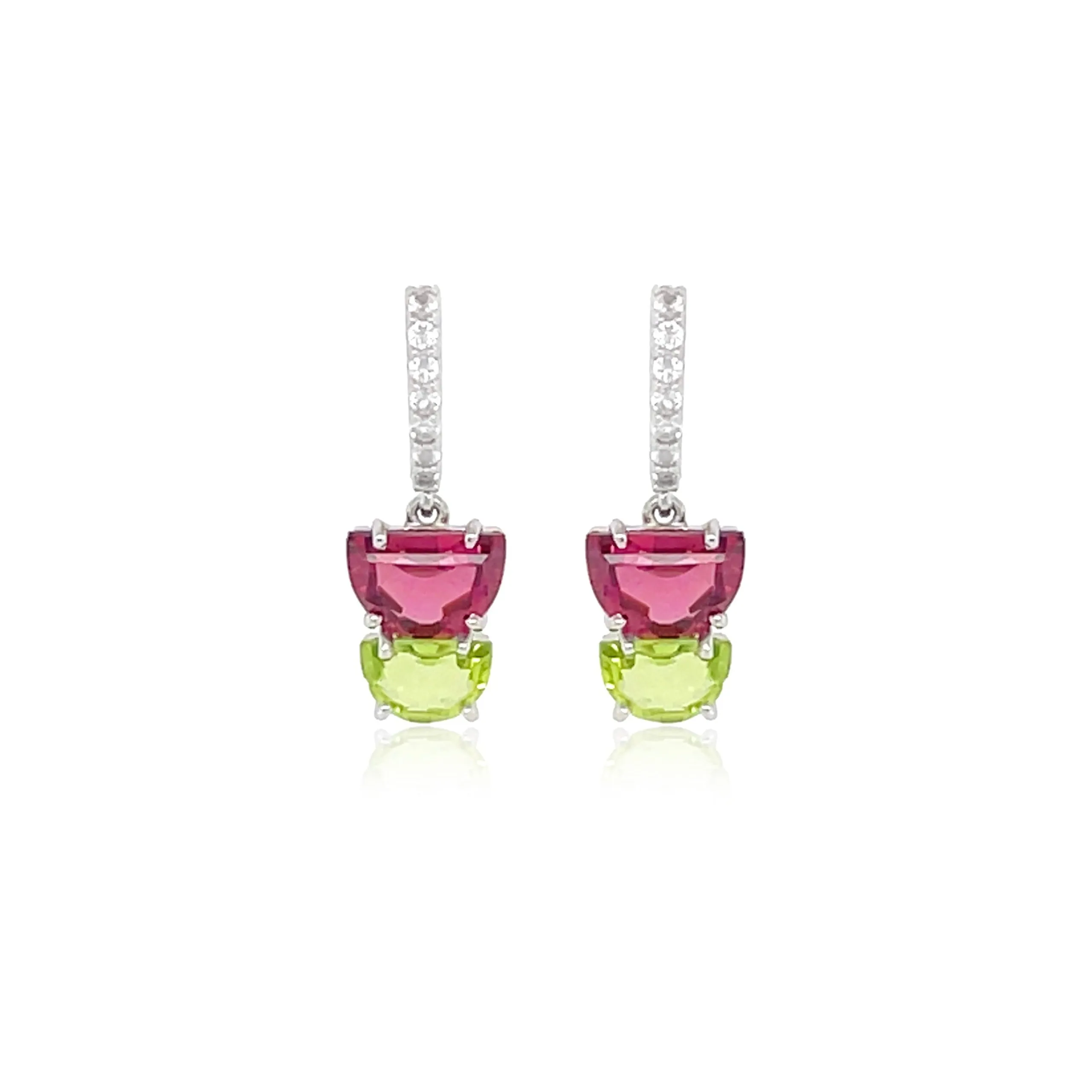 PENDULUM Earrings (1322) -  Peridot, Rhodolite / SS