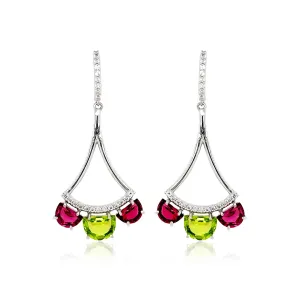 PENDULUM Earrings (1322) - Peridot, Rhodolite / SS