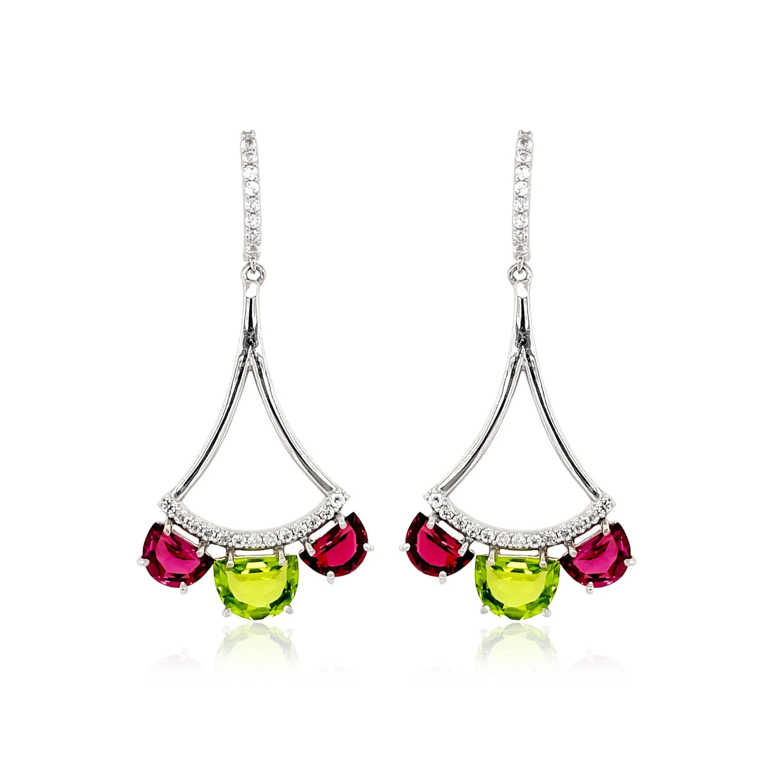 PENDULUM Earrings (1322) - Peridot, Rhodolite / SS