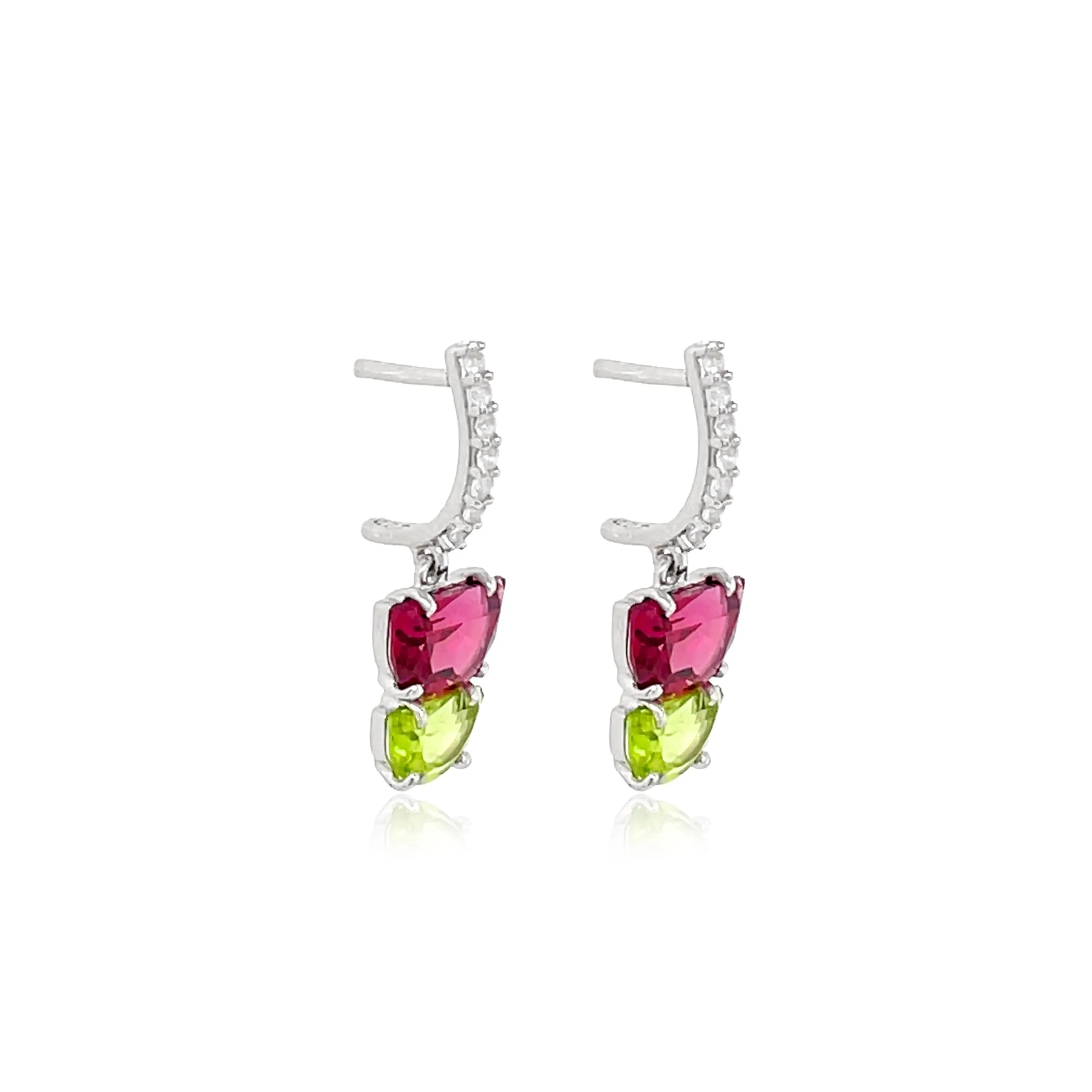 PENDULUM Earrings (1322) -  Peridot, Rhodolite / SS