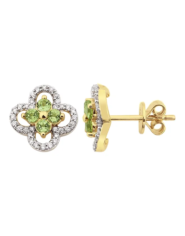 Peridot Earrings - 10ct Yellow Gold Peridot & Diamond Earrings - 786254