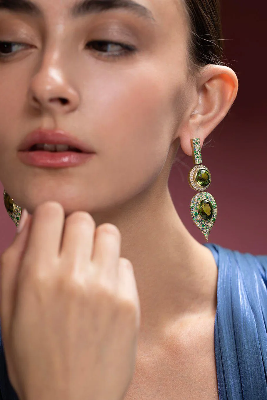Peridot Purple Sapphire Diamond Earrings