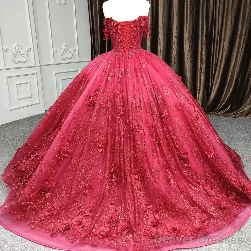Quinceanera Dress Exquisite Red Pearls Sleeveless Quinceanera Dresses 3D Appliques Party Dresses