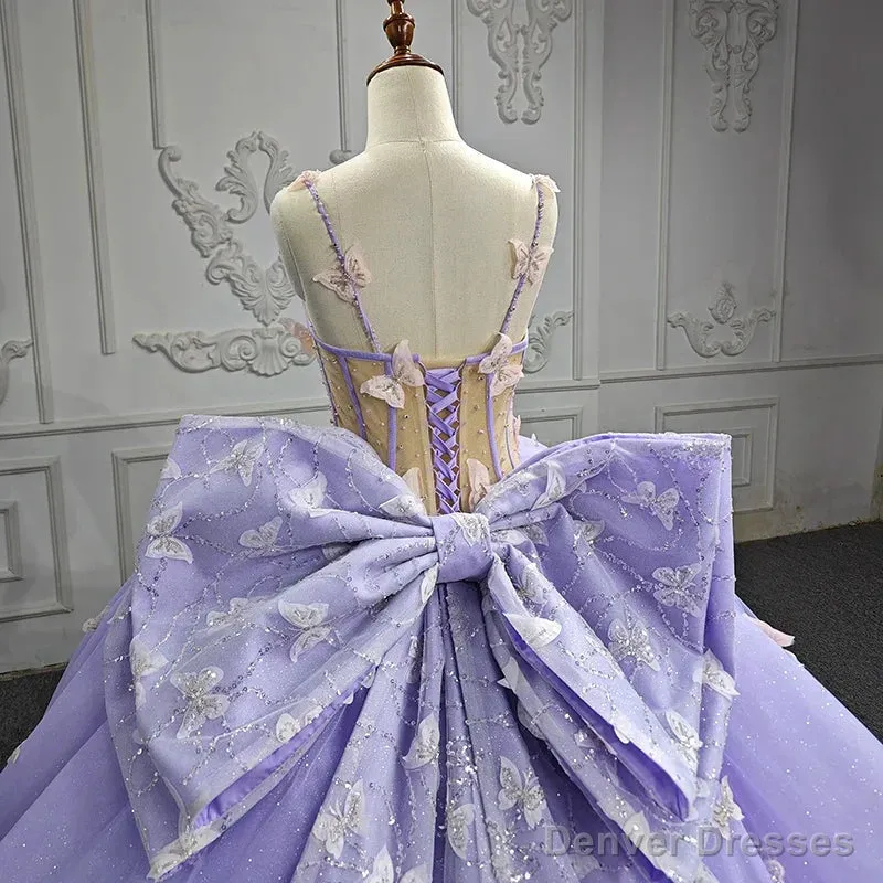 Quinceanera Dress Exquisite Spaghetti Straps Quinceanera Dresses Sleeveless Ball Gown with Butterfly Appliques and Bowknot