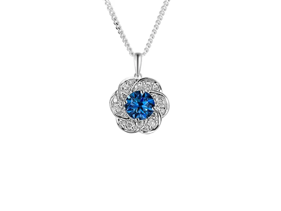 Silver Flower London Blue Topaz Necklace