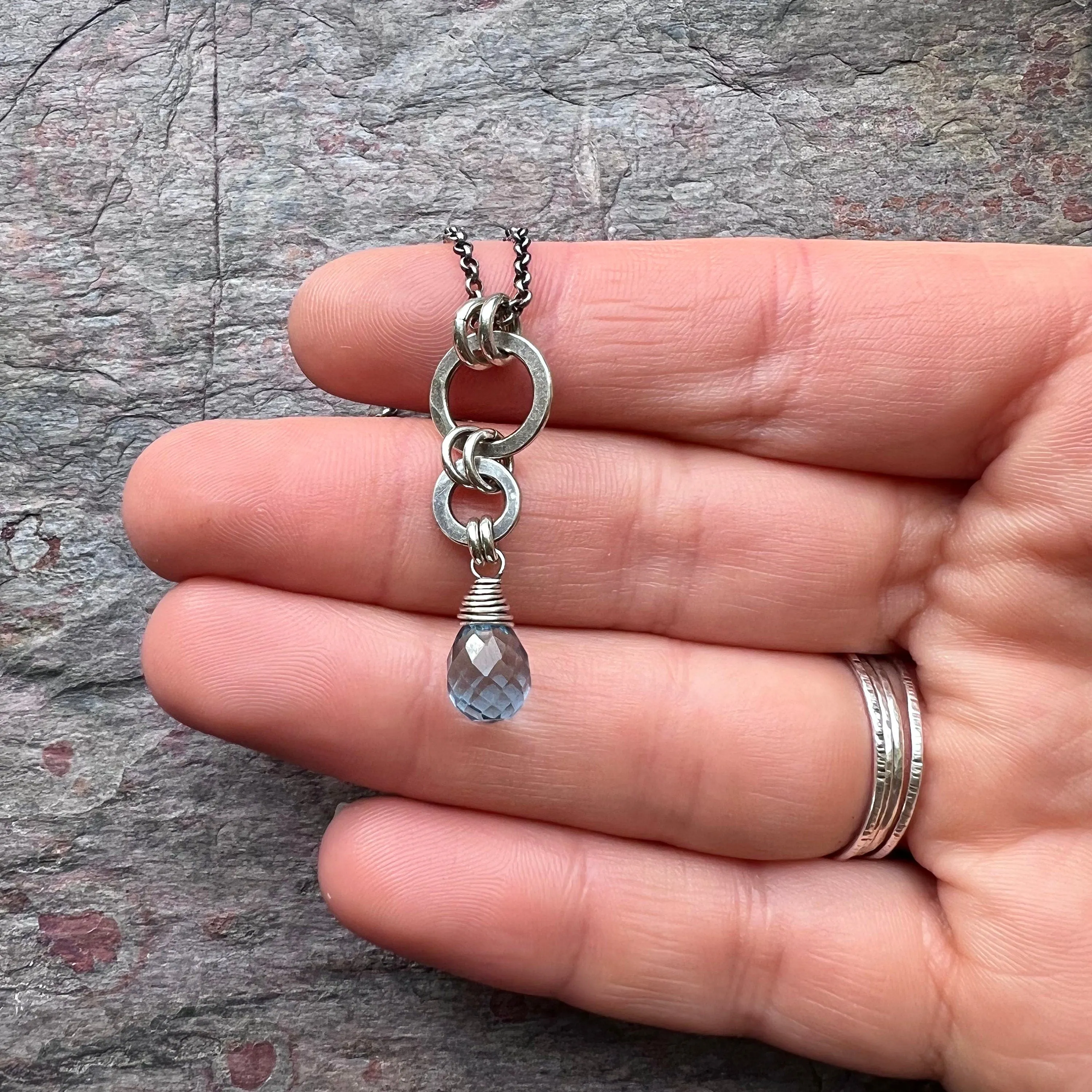 Sky Blue Quartz and Sterling Silver Pendant Necklace