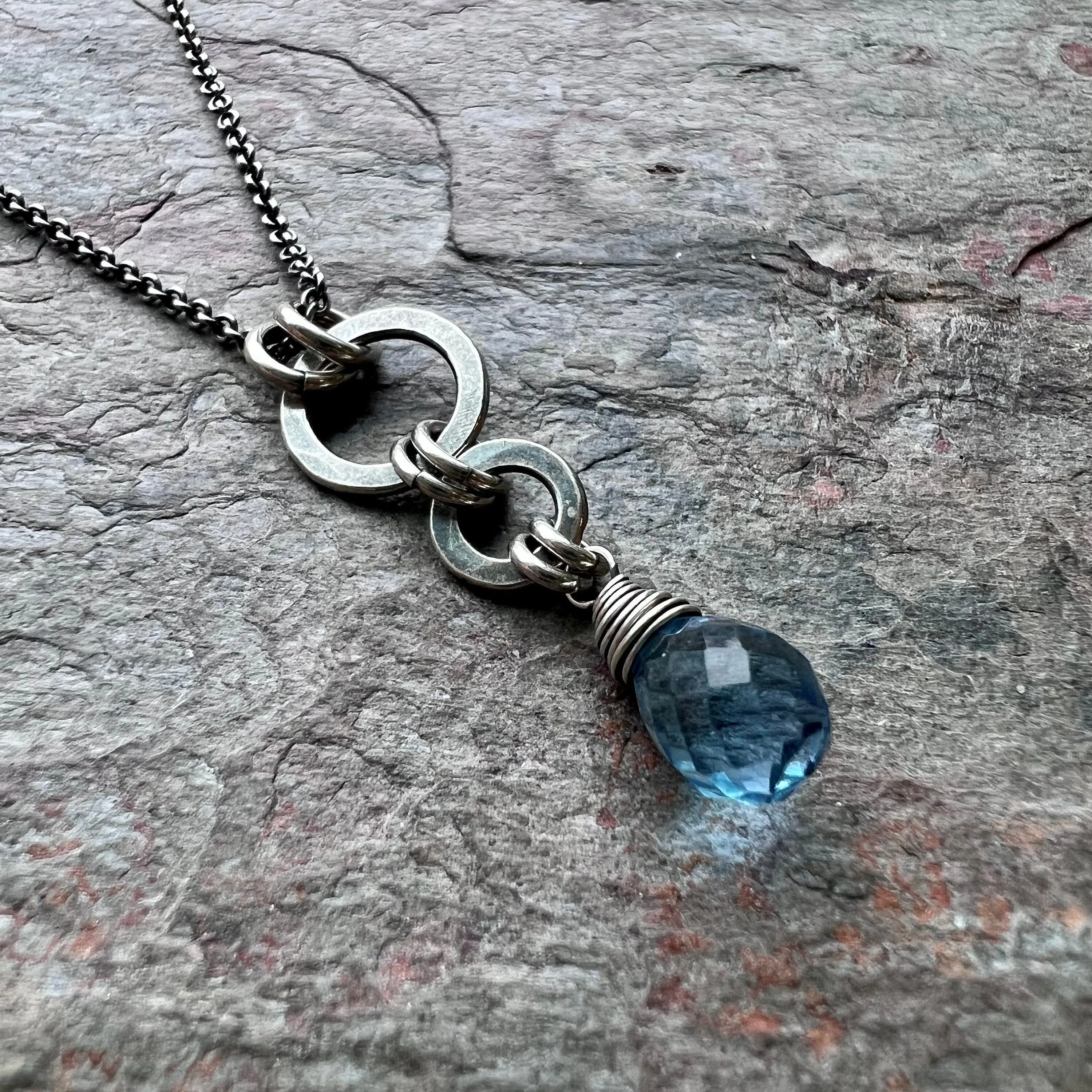 Sky Blue Quartz and Sterling Silver Pendant Necklace