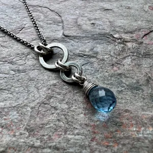 Sky Blue Quartz and Sterling Silver Pendant Necklace