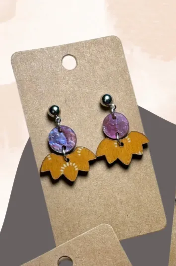 Small Half Flowers - Speciality Acrylic & Wood Earrings