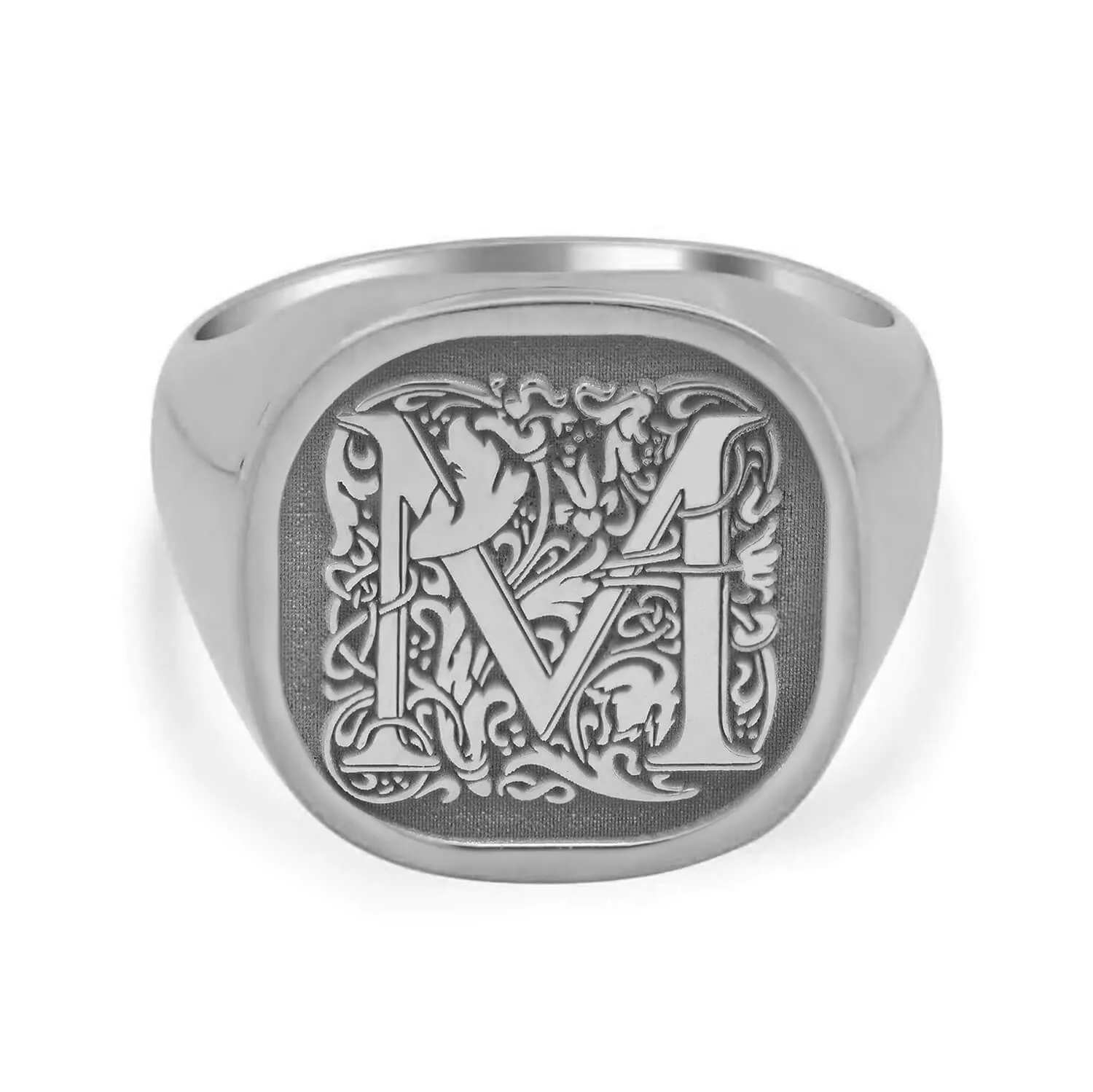 Square Flourish Initial Monogram Men's Square Signet Ring