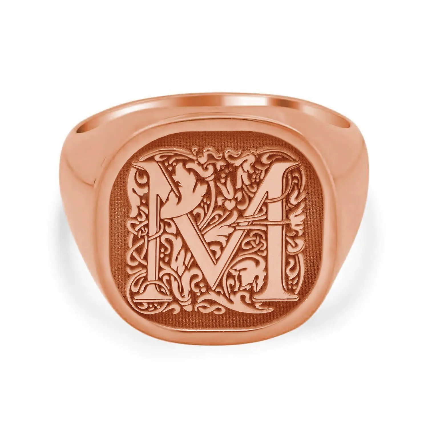 Square Flourish Initial Monogram Men's Square Signet Ring
