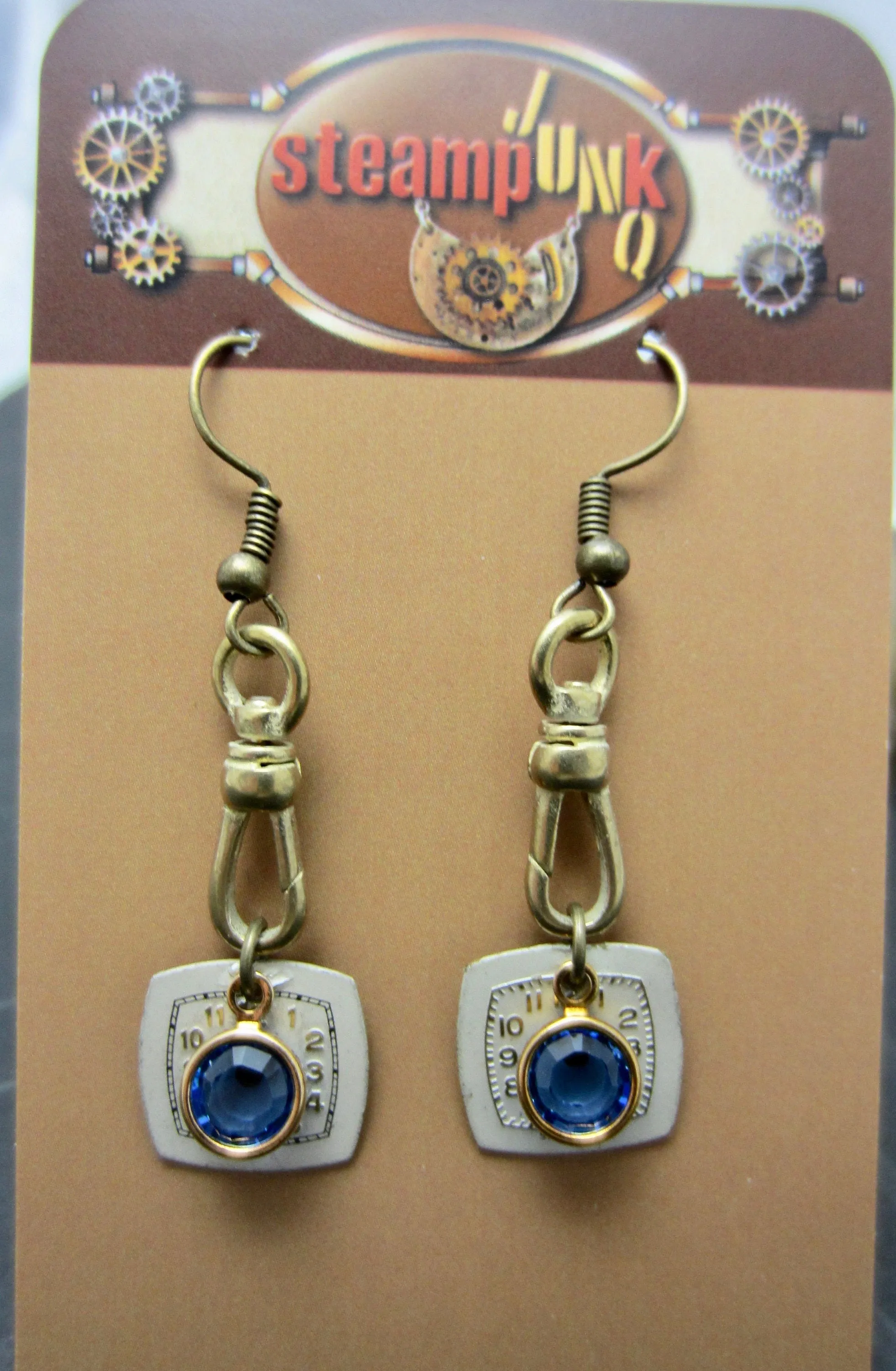 Steampunk Earrings with vintage Watch Dials, Faces Steampunk Earrings , Steampunk jewelry Sapphire Birthstone  Birthday gift