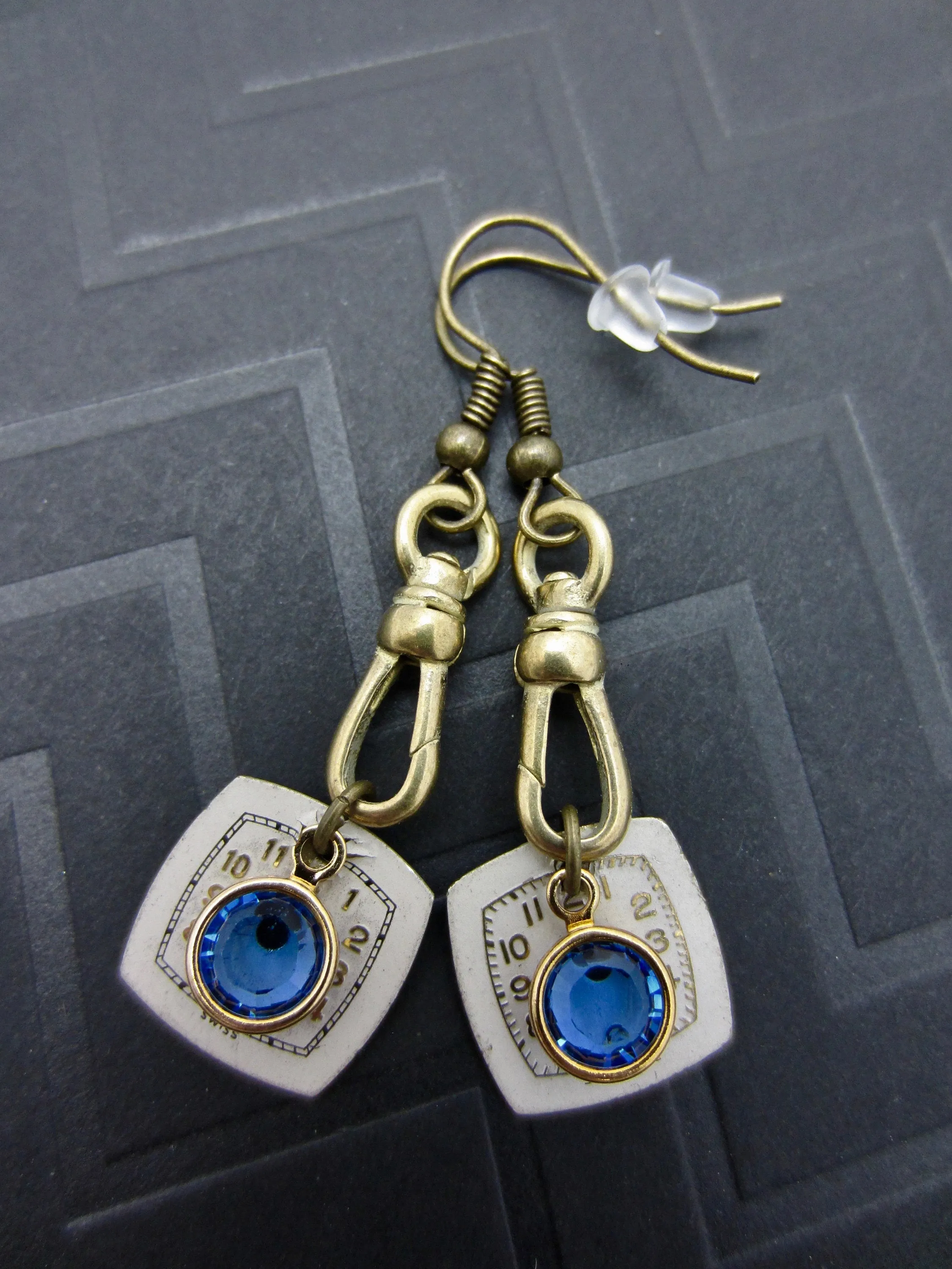 Steampunk Earrings with vintage Watch Dials, Faces Steampunk Earrings , Steampunk jewelry Sapphire Birthstone  Birthday gift