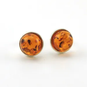 Sterling Silver Amber Round Stud Earrings