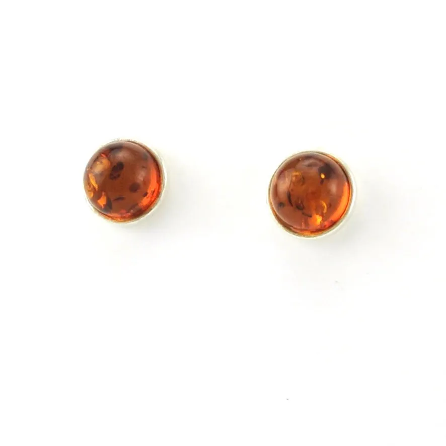 Sterling Silver Amber Round Stud Earrings