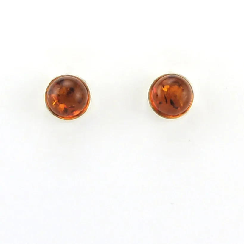 Sterling Silver Amber Round Stud Earrings