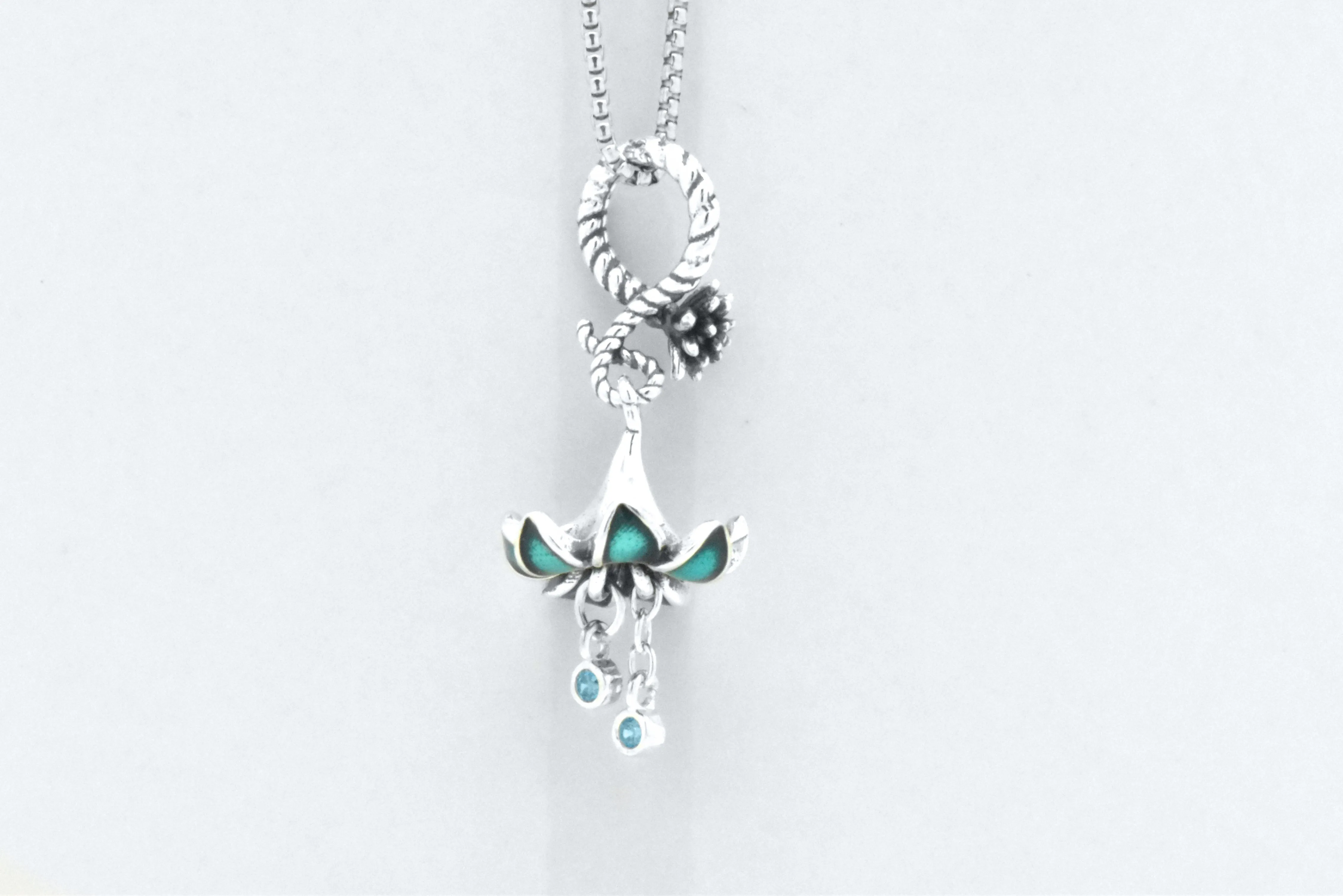 Sterling Silver Blue Topaz Pendant Gentian Flower 18-inch Necklace