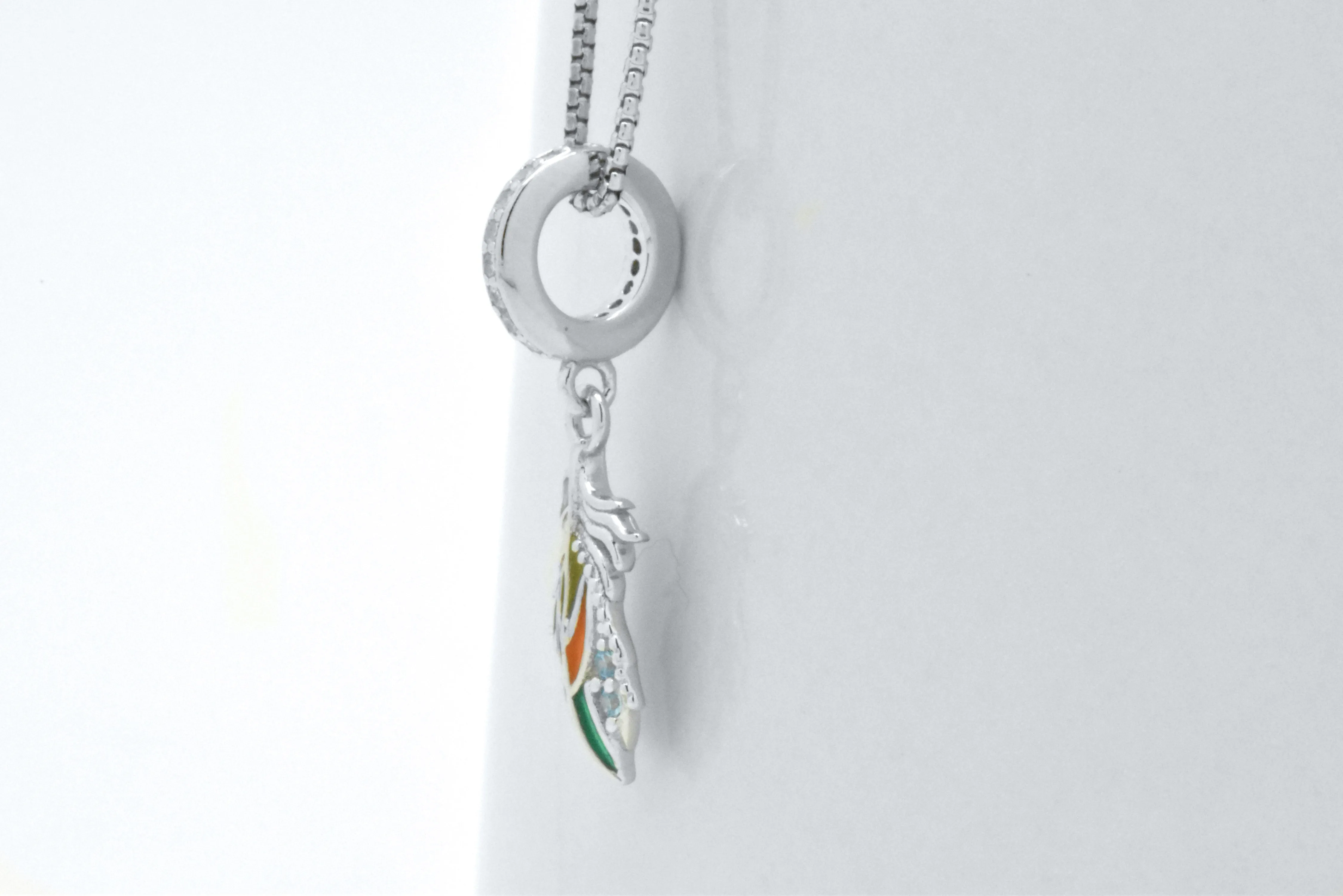 Sterling Silver MultiColor Blue Topaz Feather Pendant Necklace