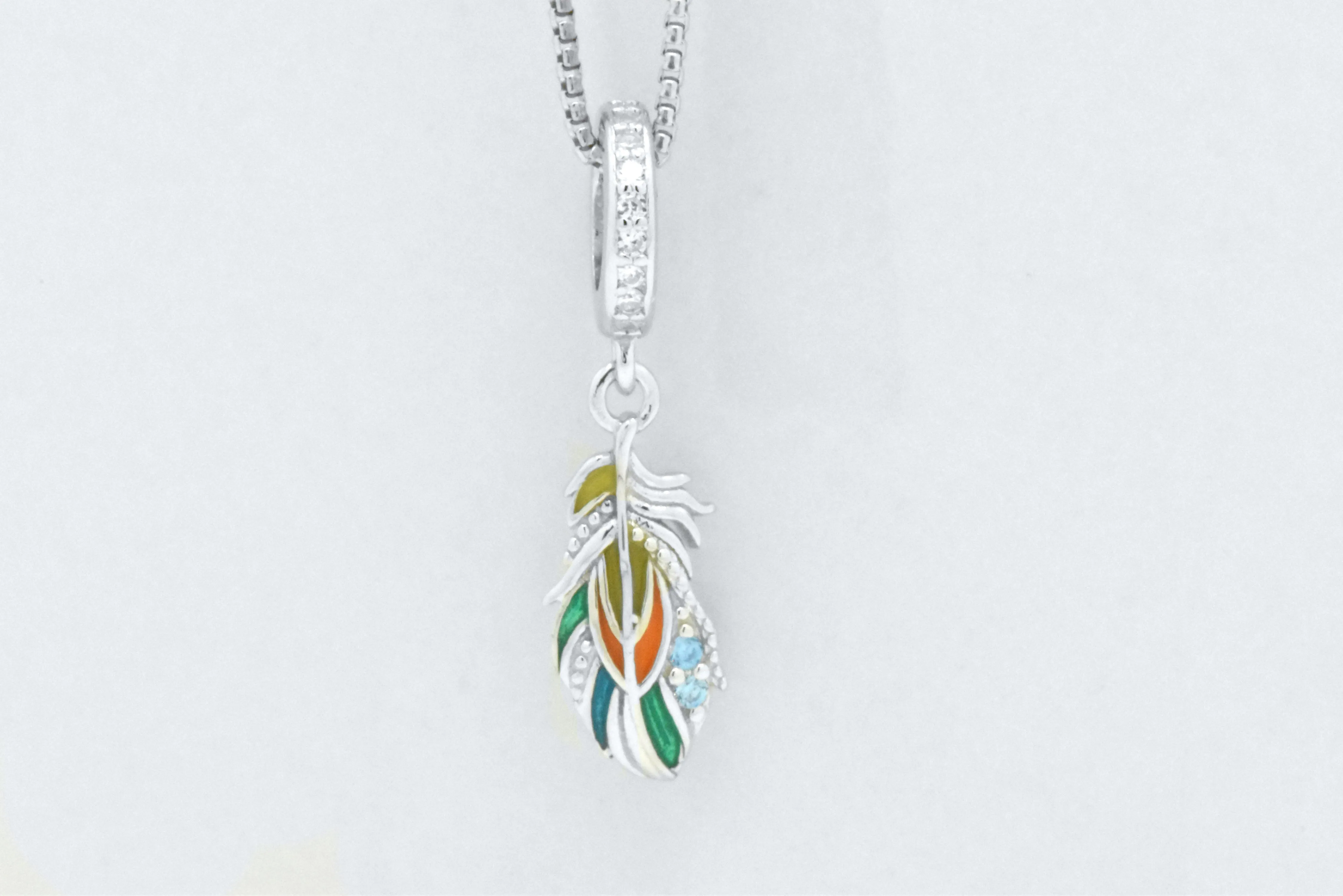Sterling Silver MultiColor Blue Topaz Feather Pendant Necklace