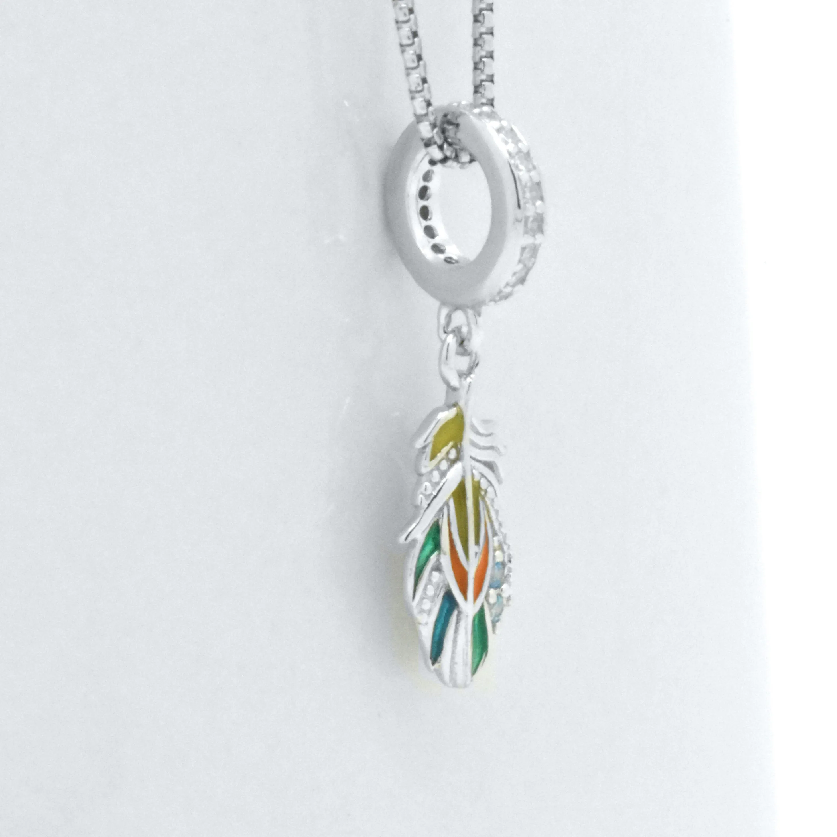 Sterling Silver MultiColor Blue Topaz Feather Pendant Necklace