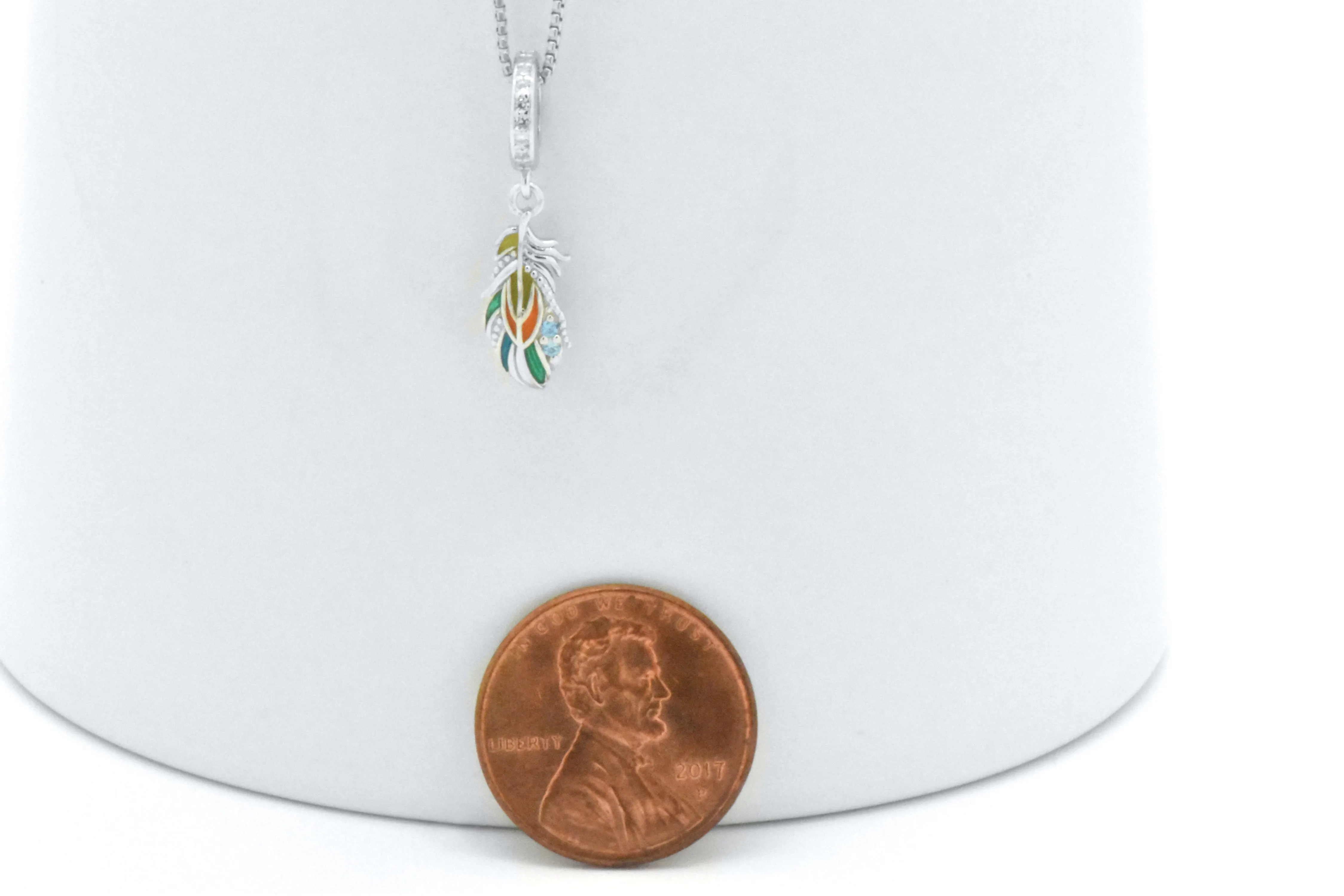 Sterling Silver MultiColor Blue Topaz Feather Pendant Necklace