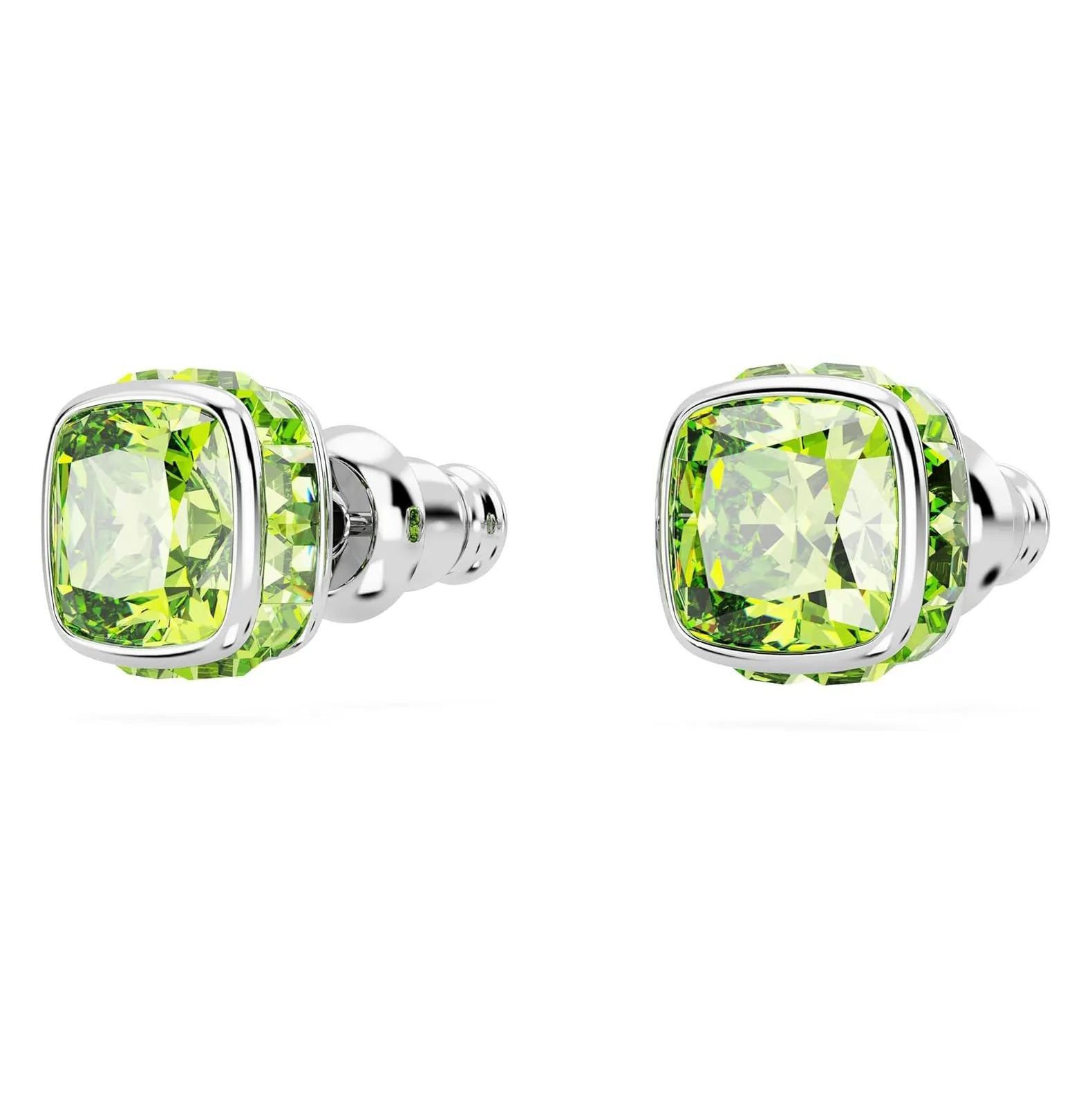 Swarovski Part of the Birthstone Collection Women's Green Square-Cut Stone and Crystals in a Rhodium-Finished Setting August Birthstone Stud Earrings - 5661958