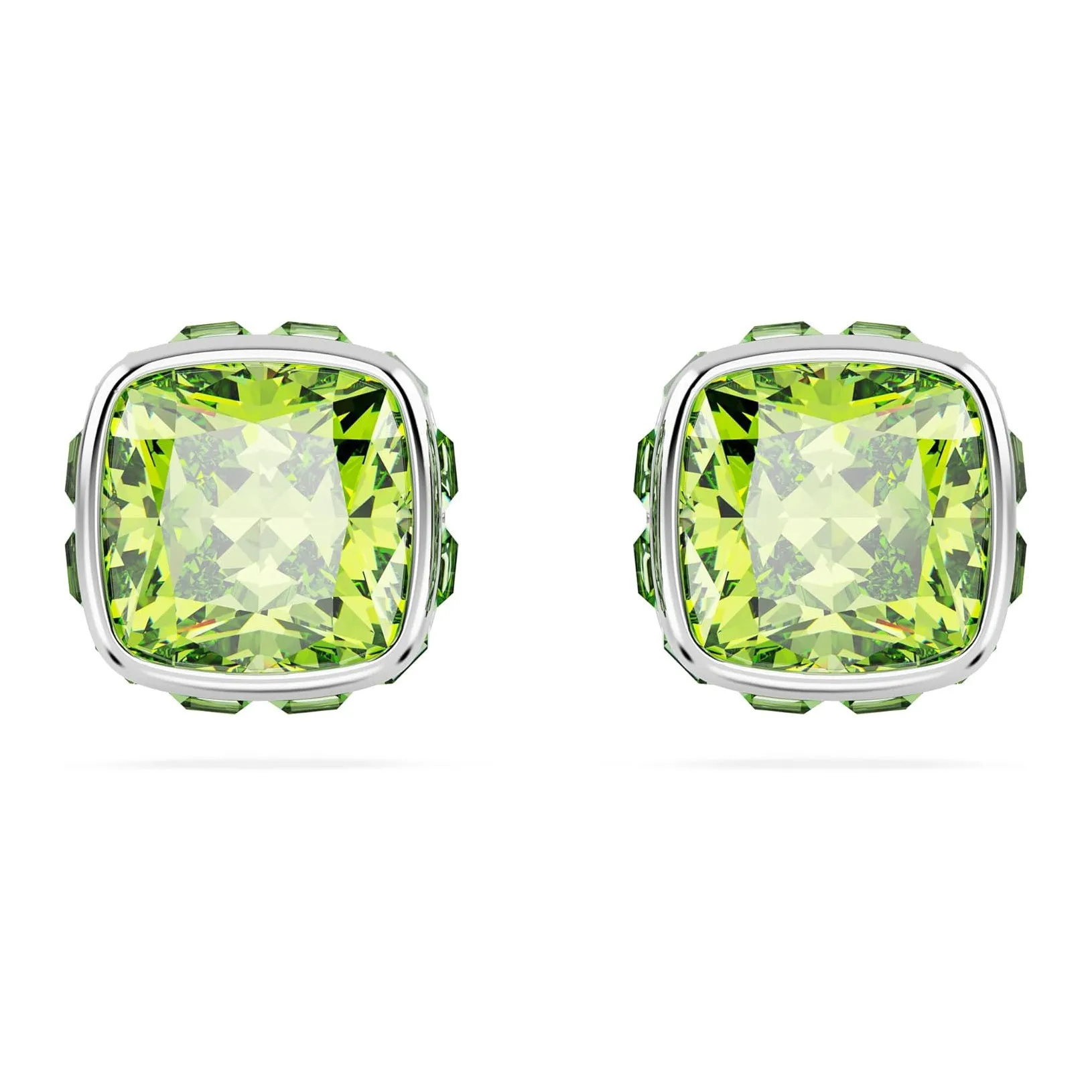 Swarovski Part of the Birthstone Collection Women's Green Square-Cut Stone and Crystals in a Rhodium-Finished Setting August Birthstone Stud Earrings - 5661958