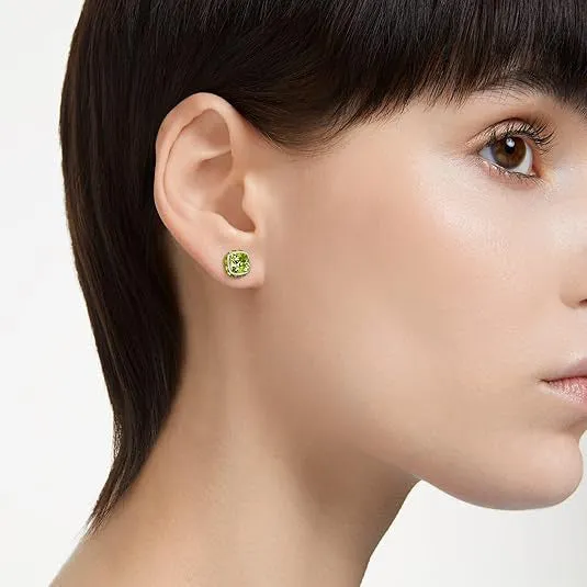 Swarovski Part of the Birthstone Collection Women's Green Square-Cut Stone and Crystals in a Rhodium-Finished Setting August Birthstone Stud Earrings - 5661958