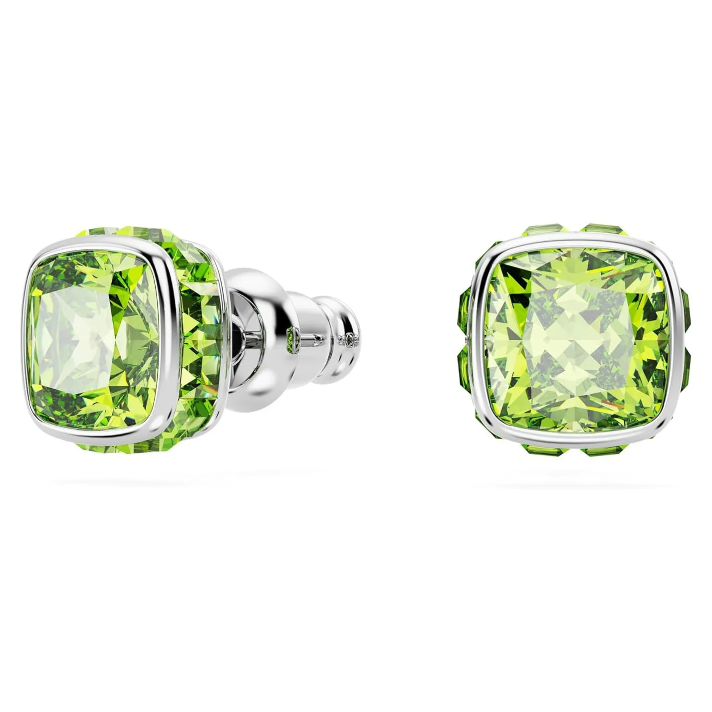 Swarovski Part of the Birthstone Collection Women's Green Square-Cut Stone and Crystals in a Rhodium-Finished Setting August Birthstone Stud Earrings - 5661958