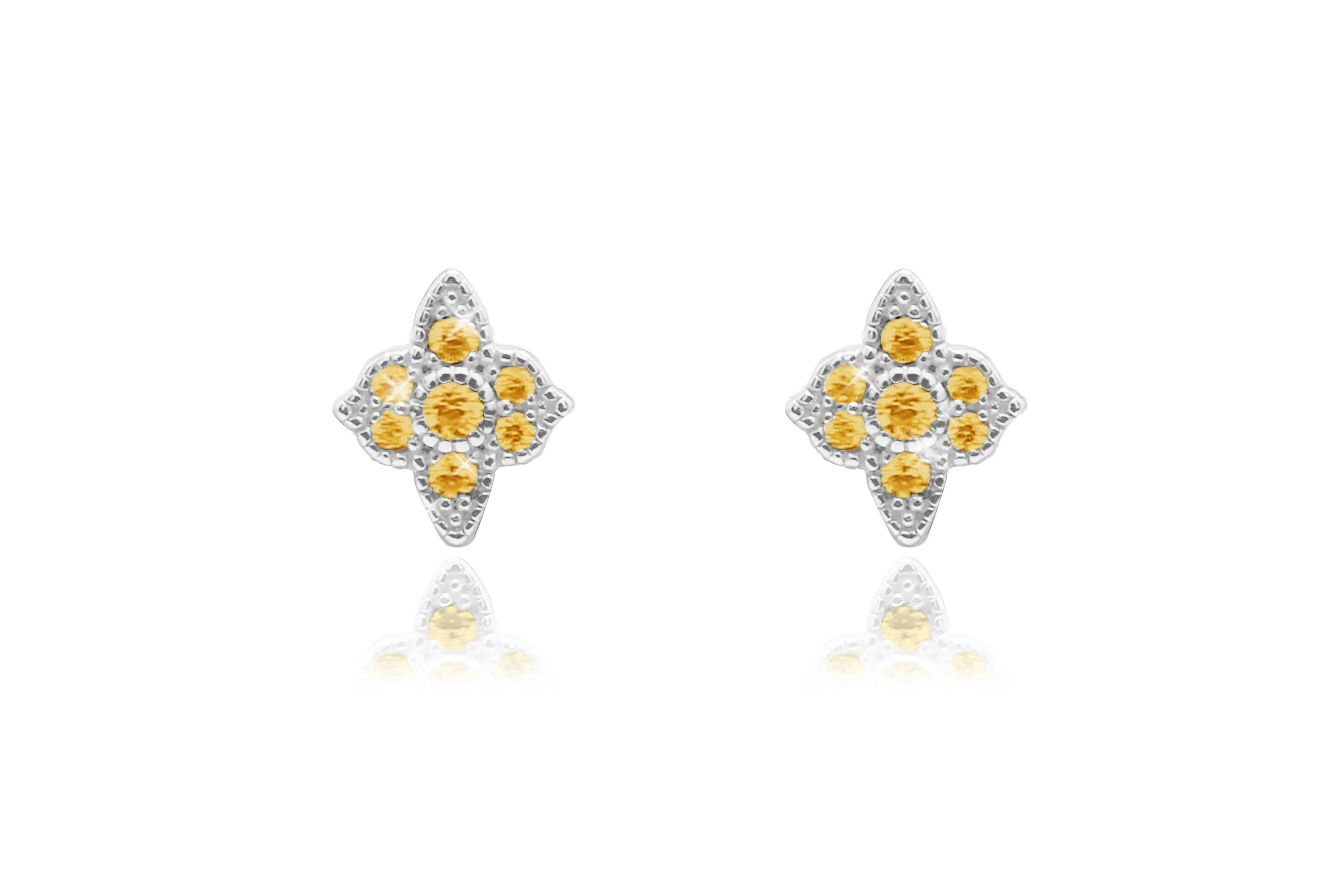 Takia Filigree Amber CZ Sterling Silver Stud Earrings