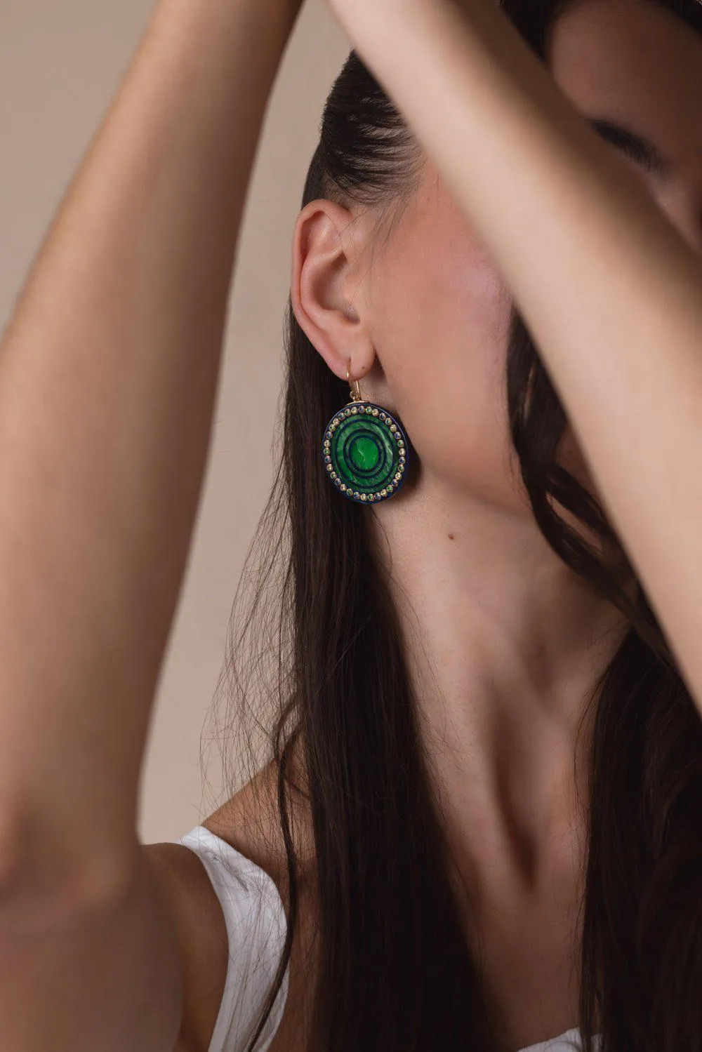 Tourmaline Peridot Green Bakelite Earrings