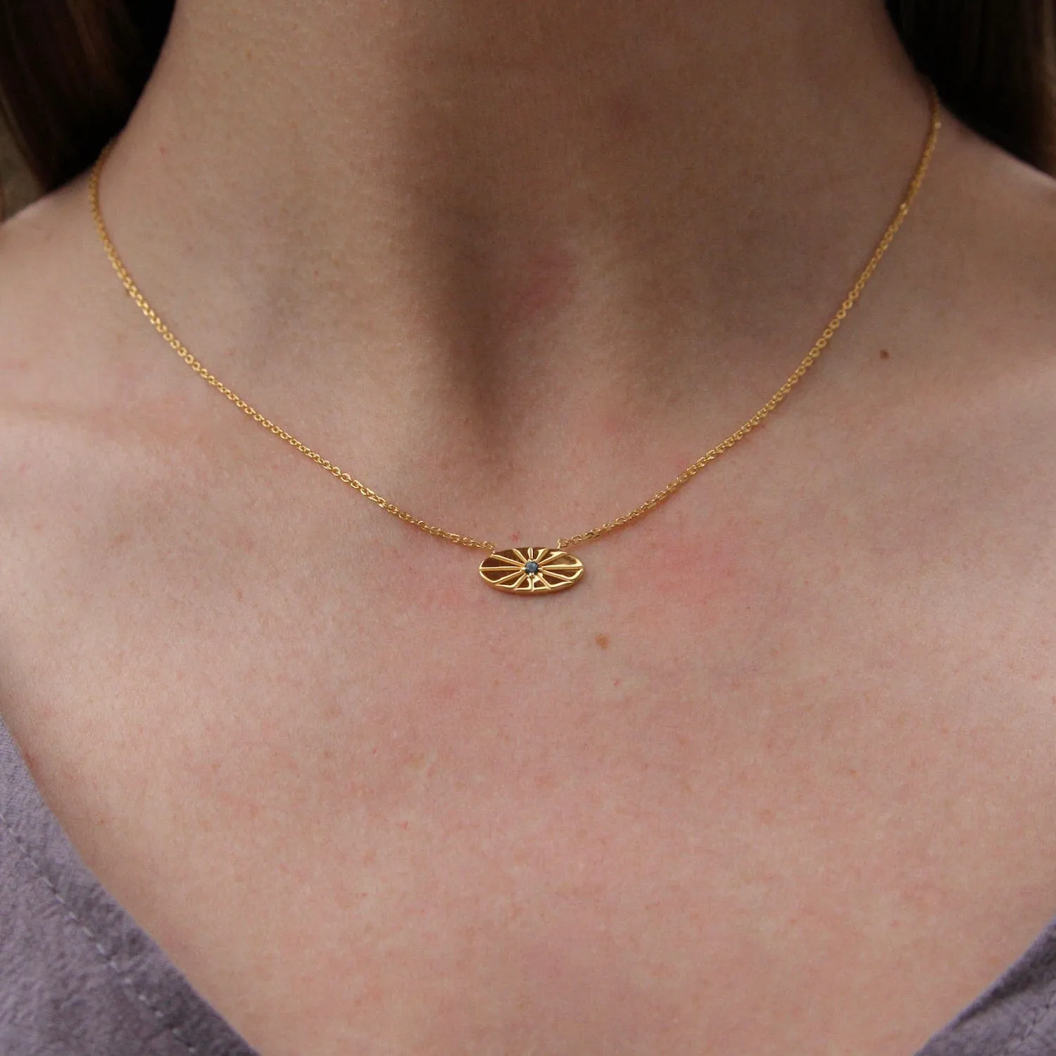 Vermeil Oval with Engraved Rays & London Blue Topaz