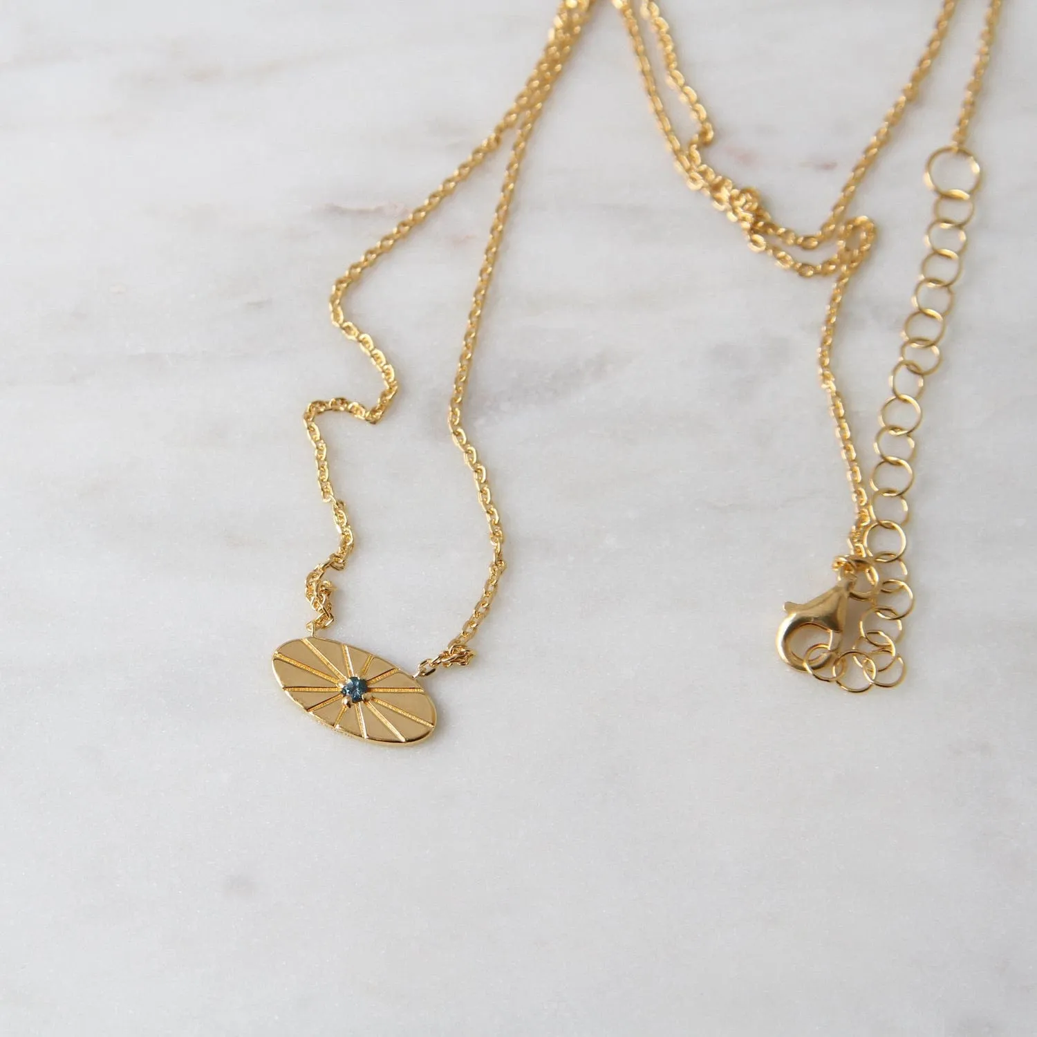 Vermeil Oval with Engraved Rays & London Blue Topaz