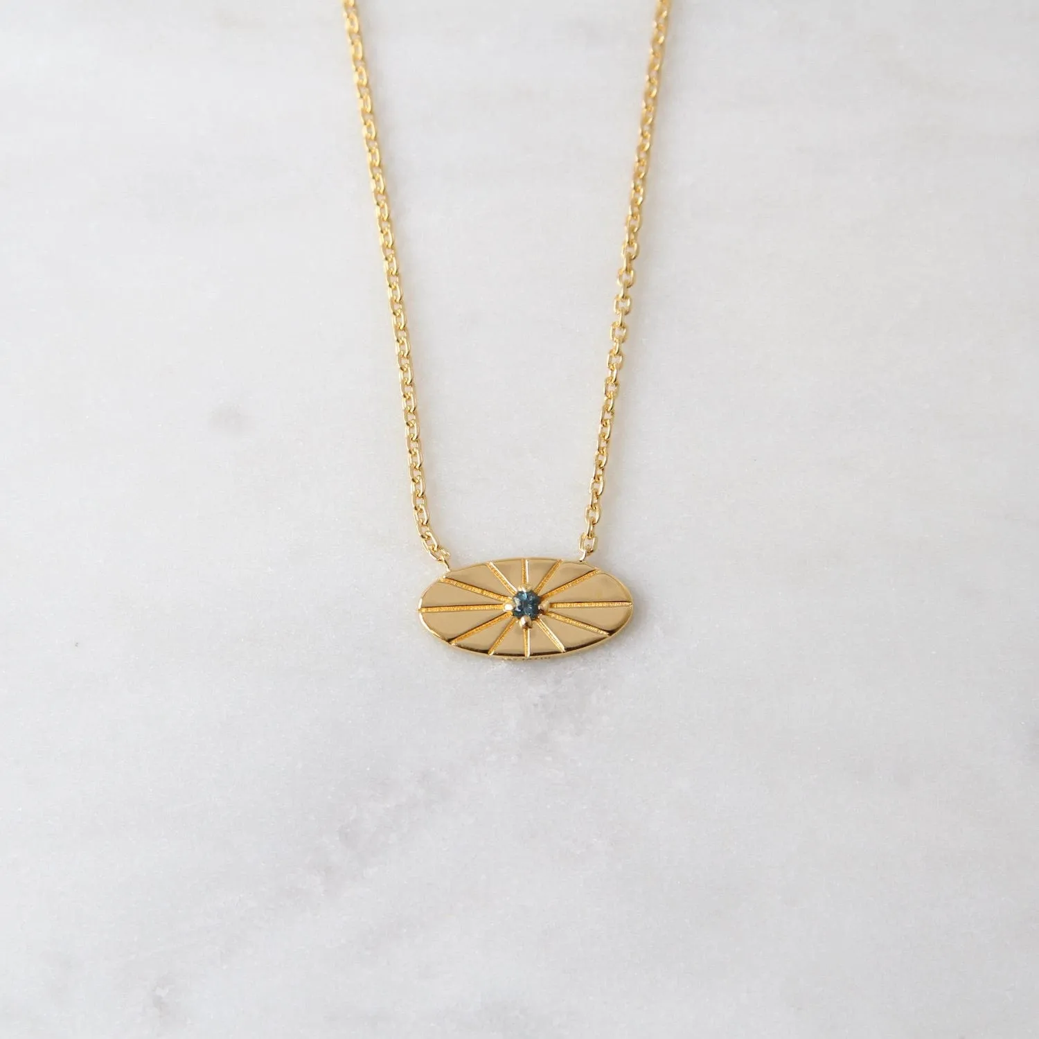Vermeil Oval with Engraved Rays & London Blue Topaz
