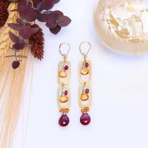 Vermont - Ruby Citrine and Sapphire Gold Drop Earrings