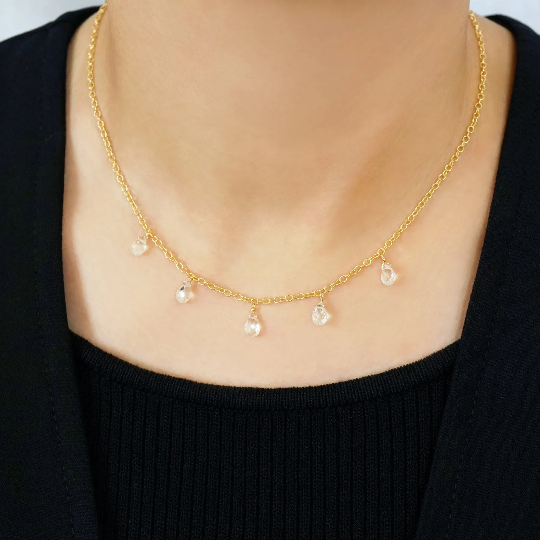 [WEB and Some Store Only] Gold Filled White Topaz Choker Necklace