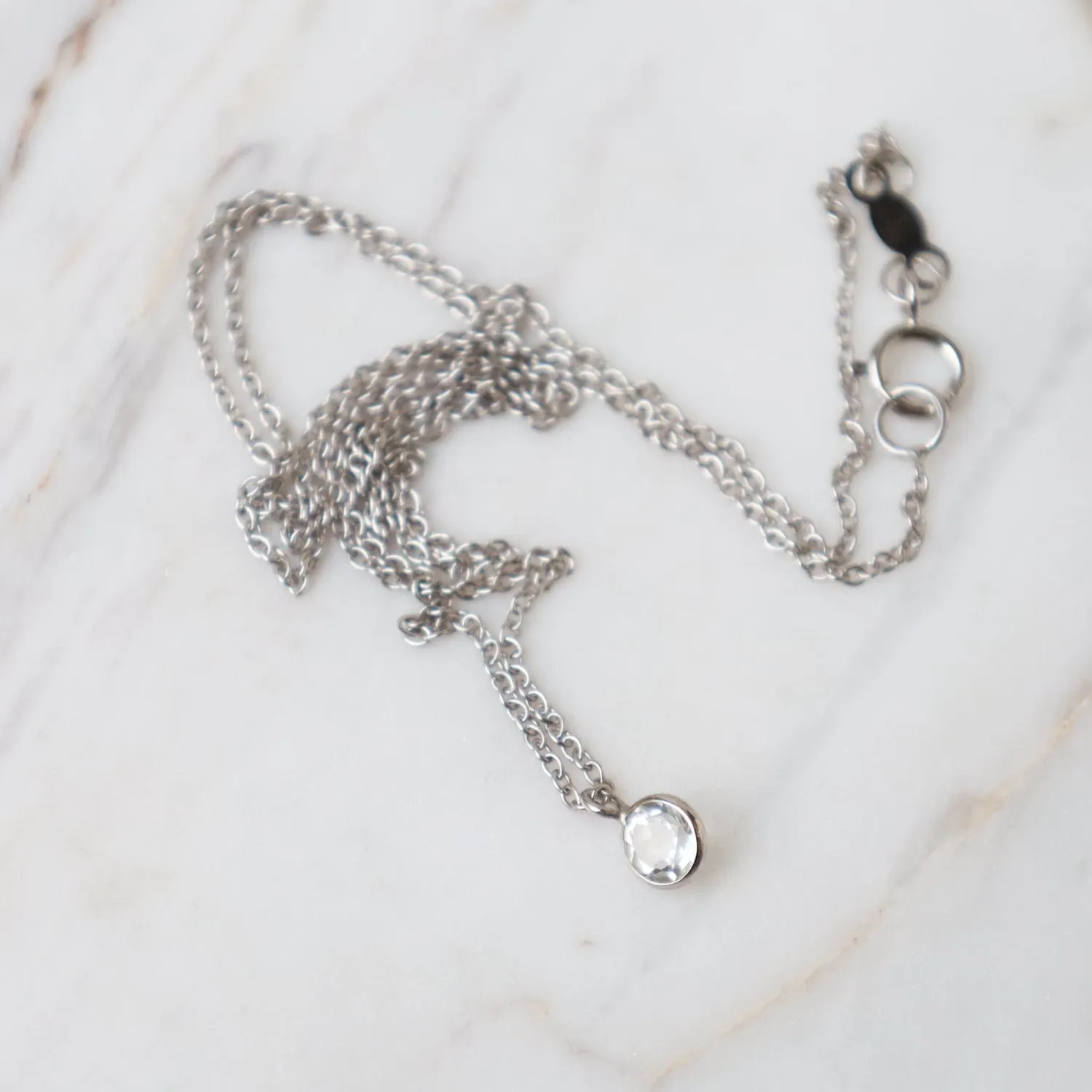 White Gold & White Topaz Solitaire Necklace
