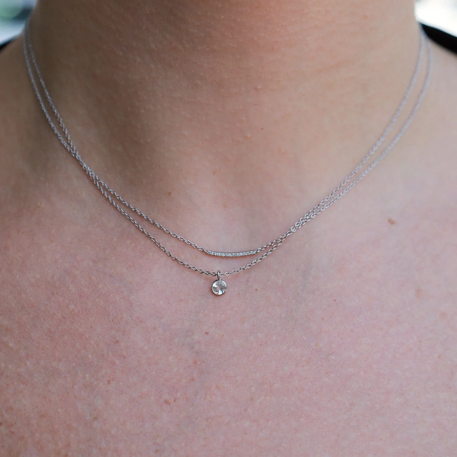 White Gold & White Topaz Solitaire Necklace
