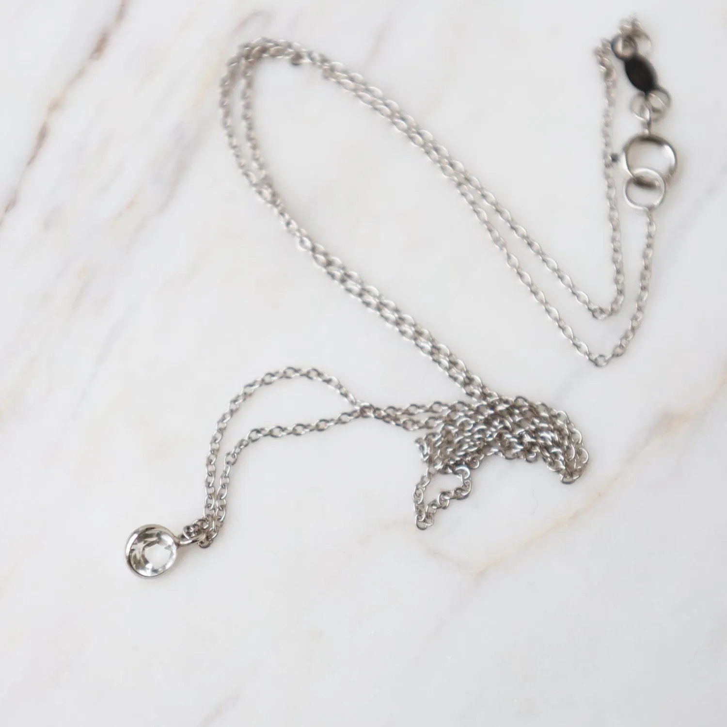 White Gold & White Topaz Solitaire Necklace