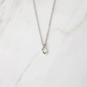 White Gold & White Topaz Solitaire Necklace