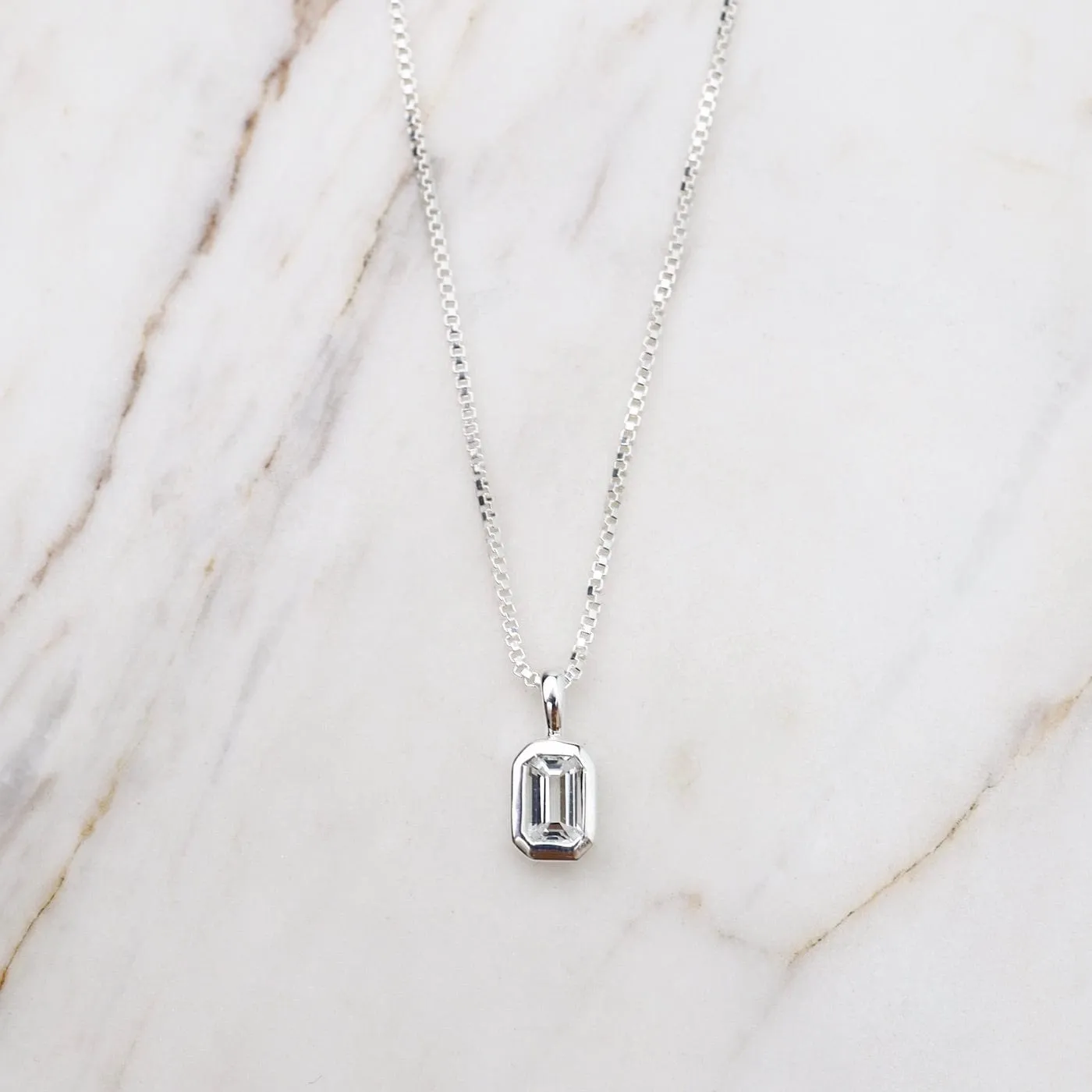 White Topaz Vertical Octagon Necklace - Sterling Silver