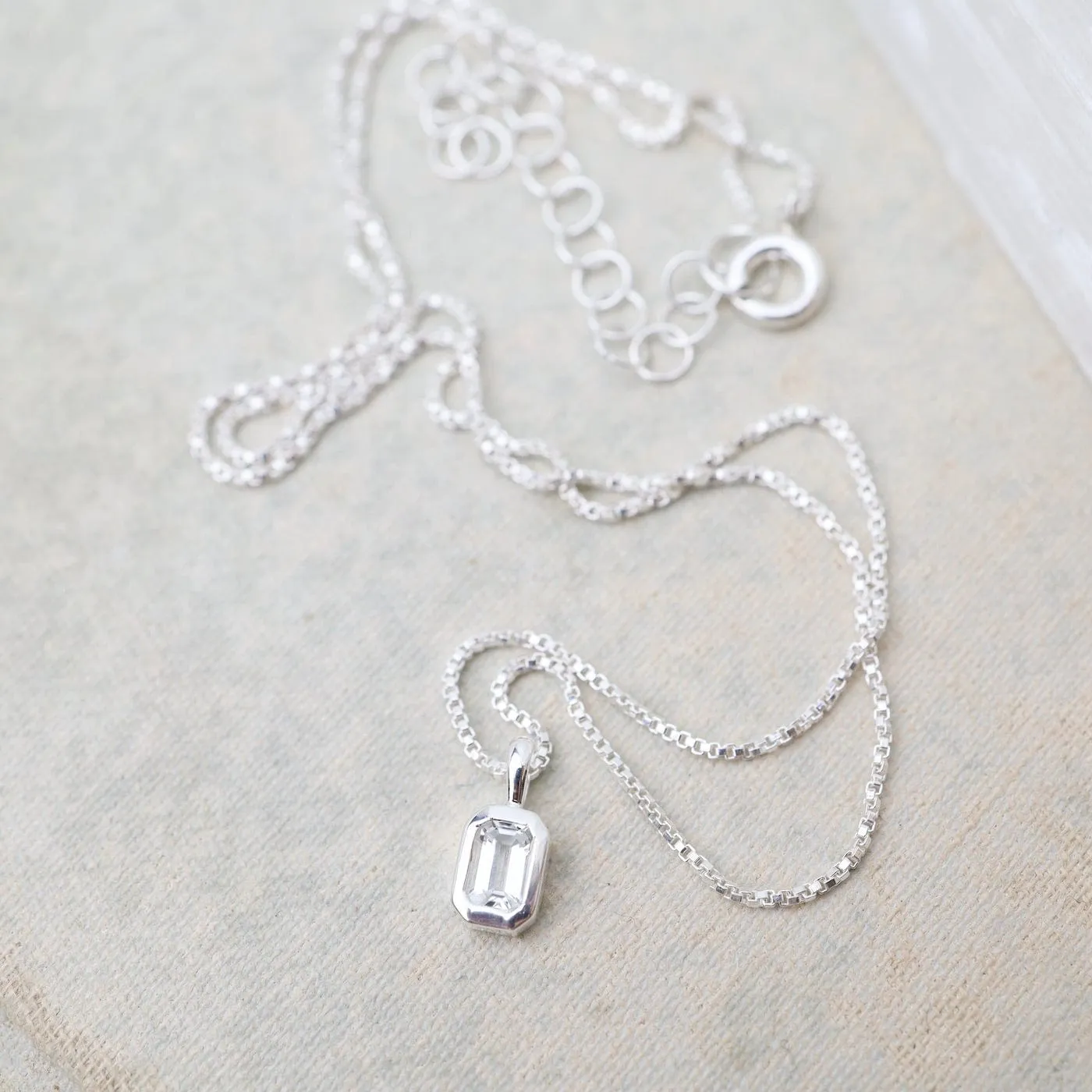 White Topaz Vertical Octagon Necklace - Sterling Silver