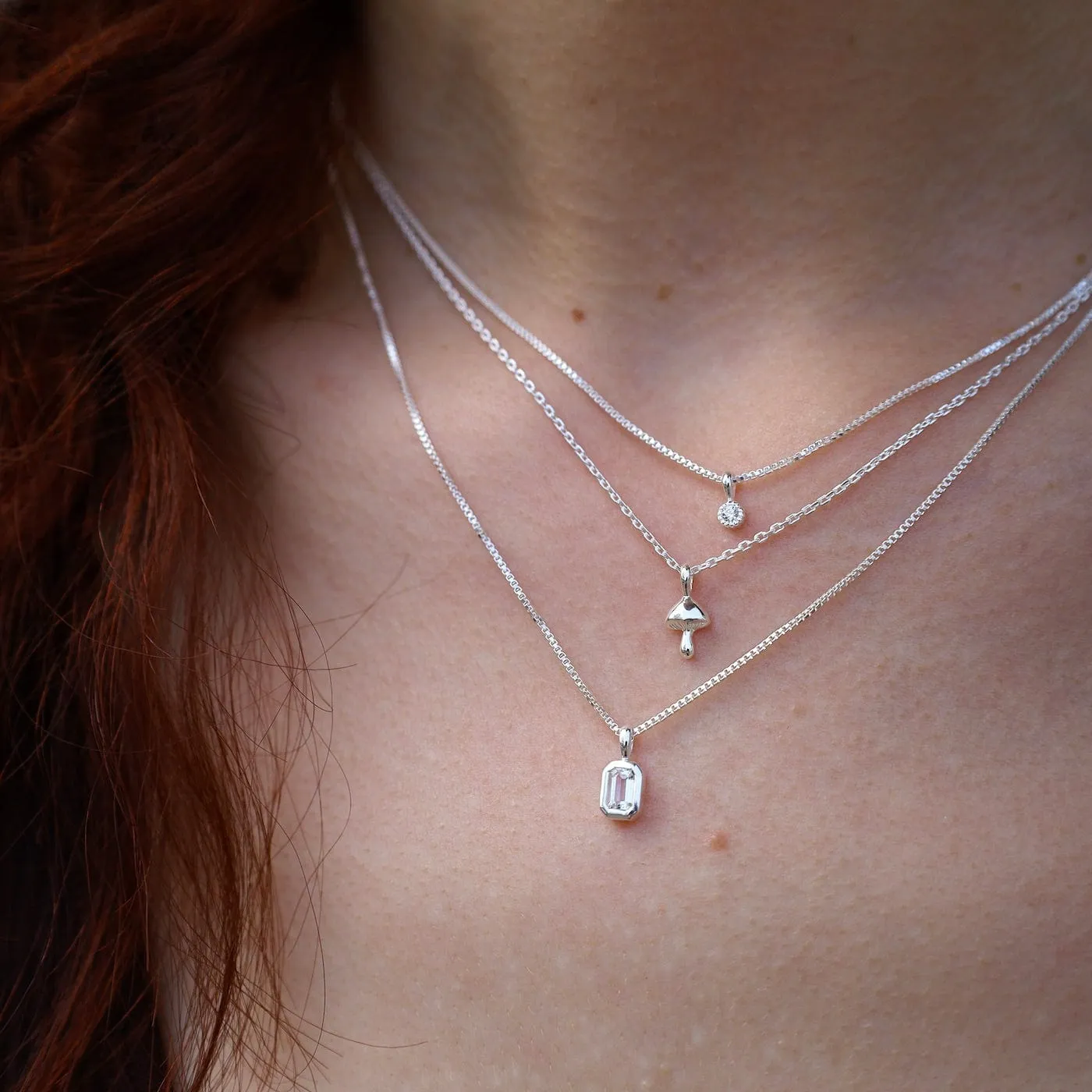 White Topaz Vertical Octagon Necklace - Sterling Silver